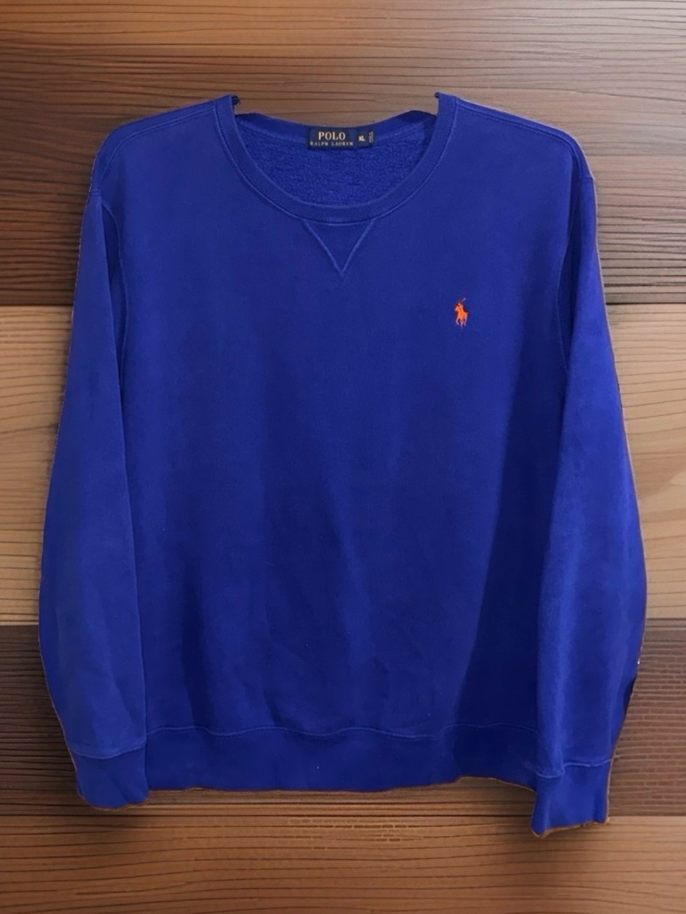 Ralph Lauren Royal Blue Crewneck Sweatshirt with Orange Polo Pony-XL-EC